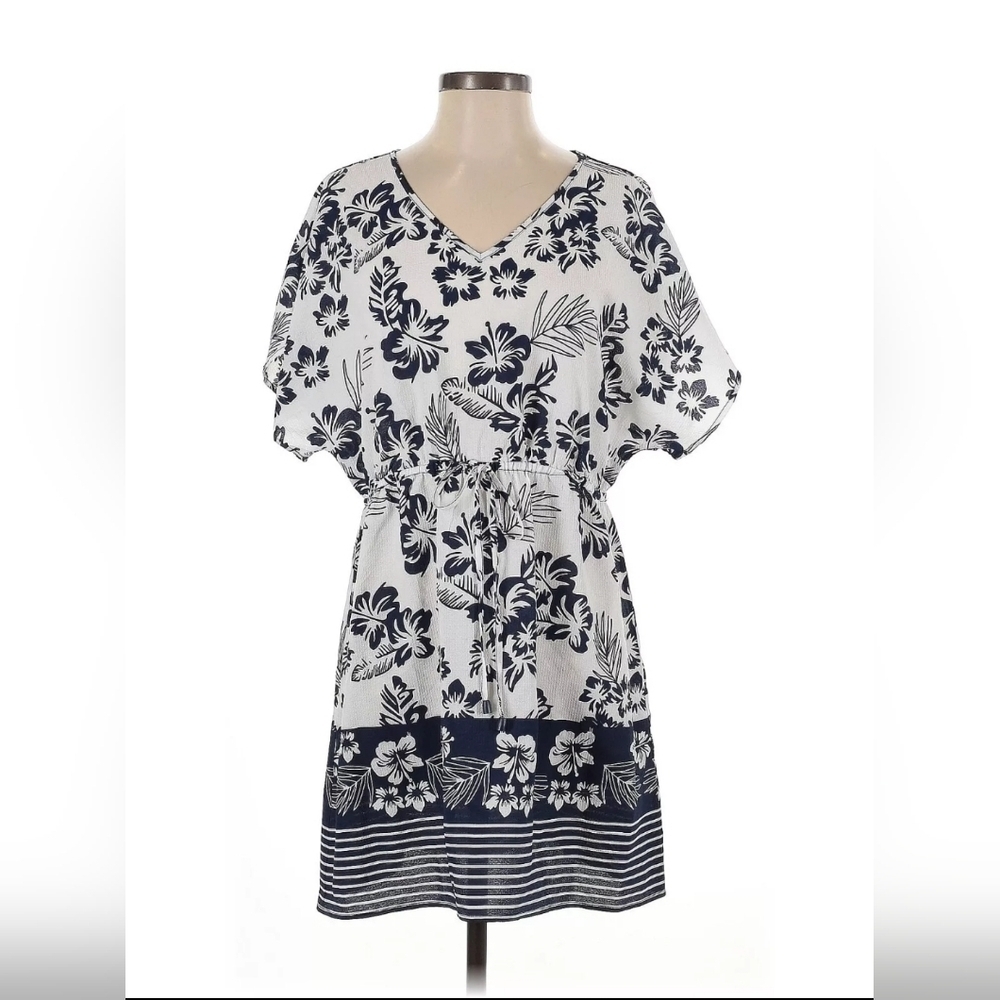 NWT Mario Serrani Dark Blue and White Beach Cover-Up Women's Size Small